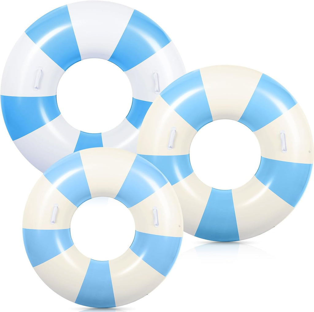 Liveify blue and white striped inflatable pool float rings for summer fun