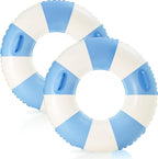 Liveify blue and white striped inflatable pool float rings with handles for swimming and water fun