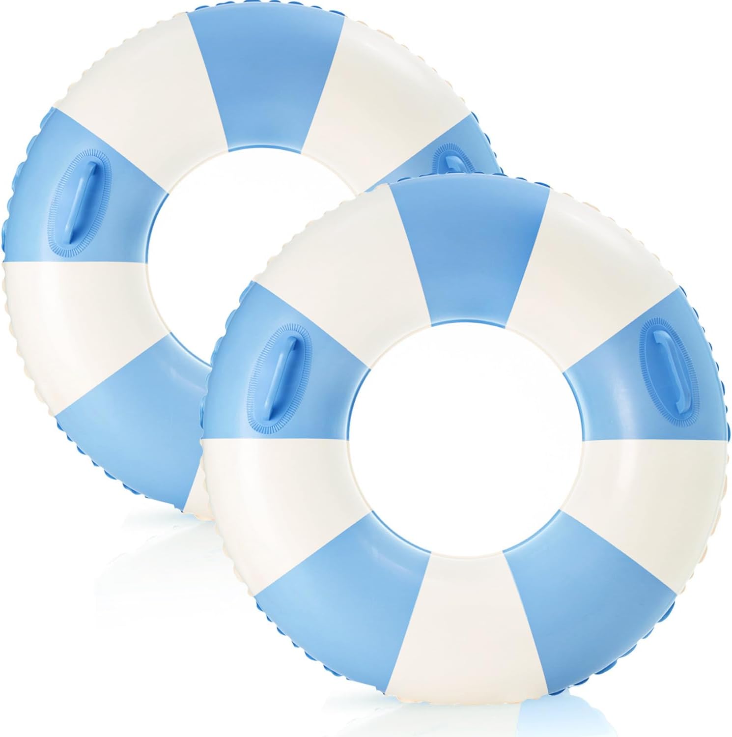 Liveify blue and white striped inflatable pool float rings with handles for swimming and water fun
