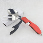 Liveify red portable folding spork with bottle opener, stainless steel utensil for camping travel