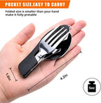 Liveify compact folding spork with black textured grip, stainless steel fork and spoon, pocket-sized 4.2in, 5oz