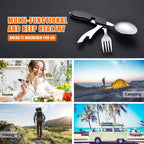 Liveify multi-functional stainless steel fork spoon knife set with black textured handle for camping hiking travel
