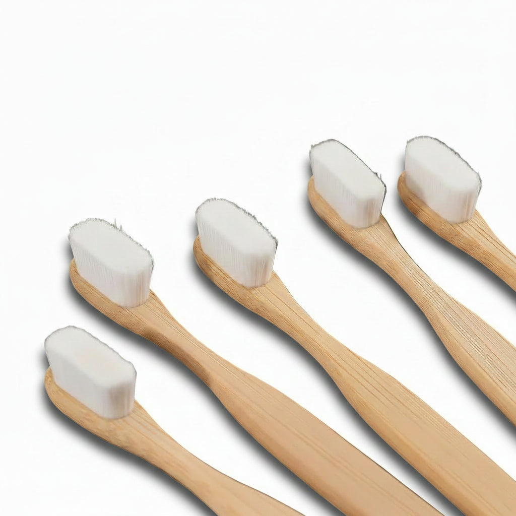Liveify pack of natural bamboo toothbrushes with extra soft wavy white micro bristles for sensitive teeth