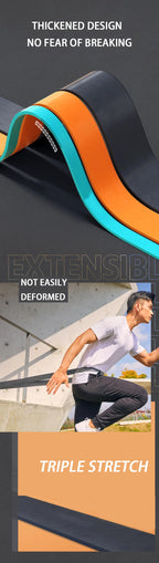 Liveify thick resistance bands in black, orange, teal, showing triple stretch durability for fitness training