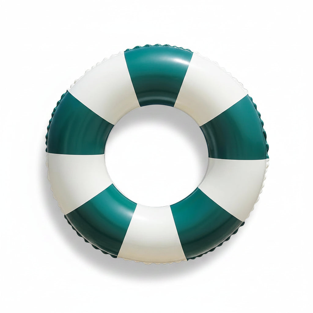 Liveify green and white striped inflatable pool float ring with scalloped edge for summer swimming fun
