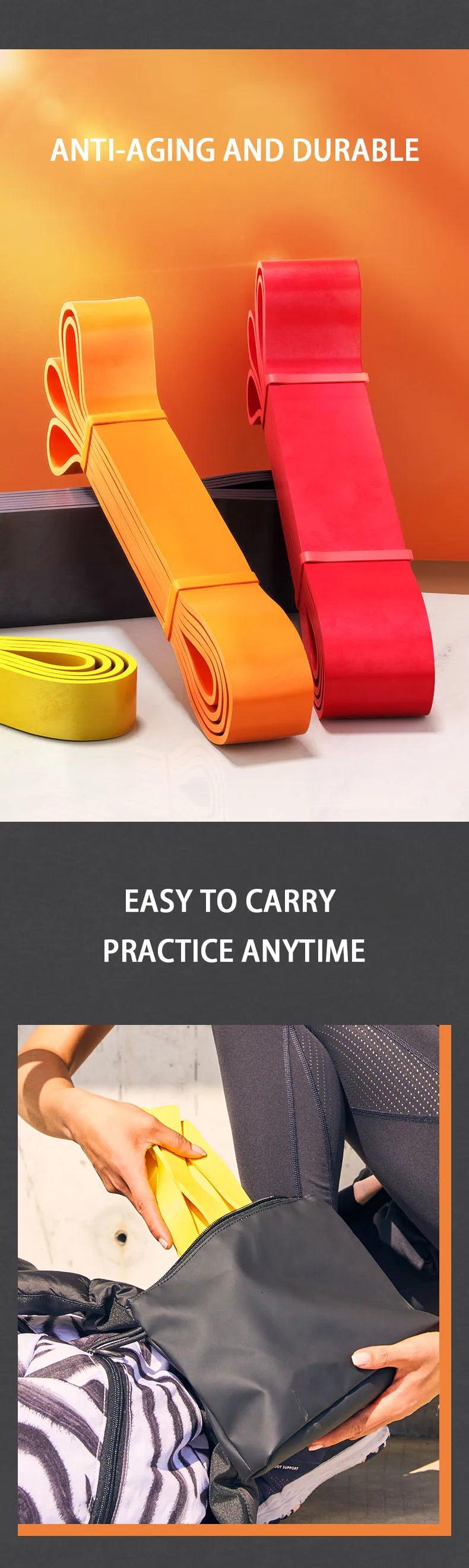 Liveify orange red yellow resistance bands durable anti-aging portable fitness gear for home or gym workouts