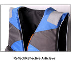Liveify blue and gray reflective safety vest with orange zipper and black interior lining
