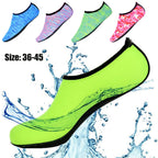 Liveify neon green water shoes with black trim, splash-proof design, sizes 36-45, ideal for beach, pool, or water sports