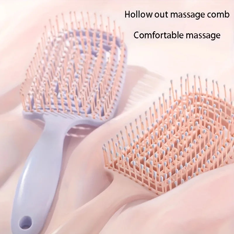 Liveify hollow out massage comb with soft bristles, purple and peach, for comfortable scalp massage