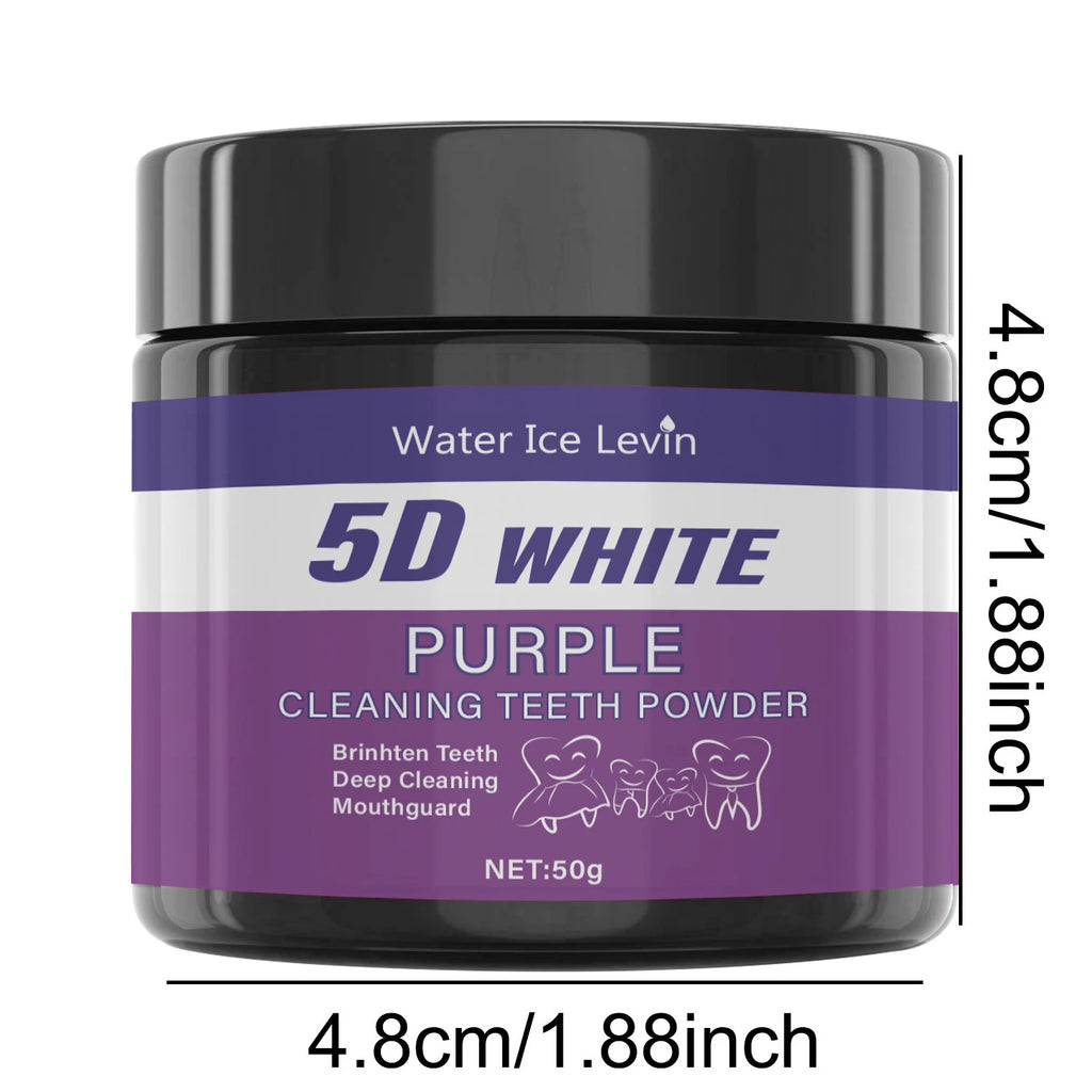 Liveify 5D White Purple Cleaning Teeth Powder in black jar, 50g, for brightening and deep cleaning teeth