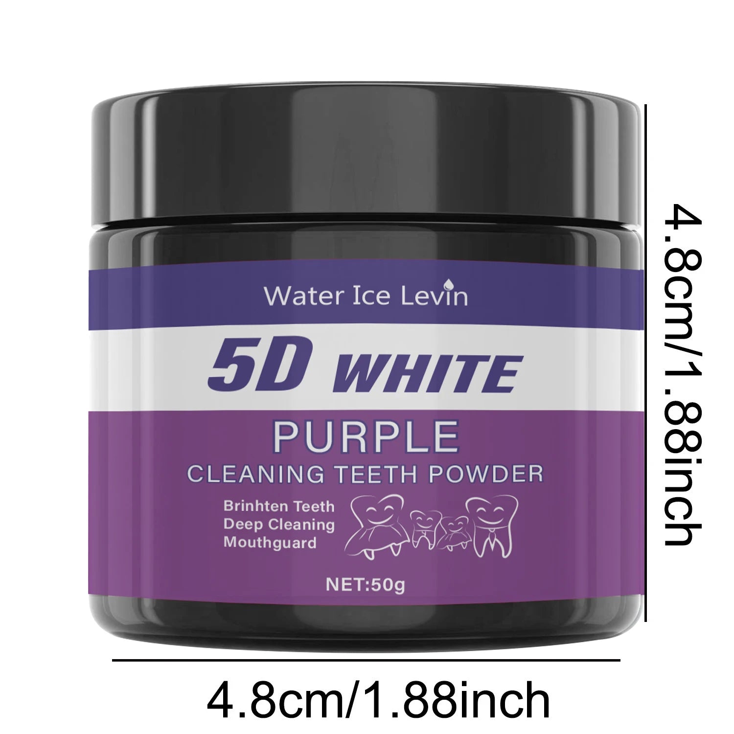 Liveify 5D White Purple Cleaning Teeth Powder in black jar, 50g, for brightening and deep cleaning teeth