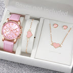 Liveify pink heart jewelry set with watch, bracelet, necklace, and earrings in gift box