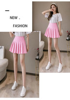 Liveify pink pleated mini skirt with white t-shirt and sneakers, casual summer outfit