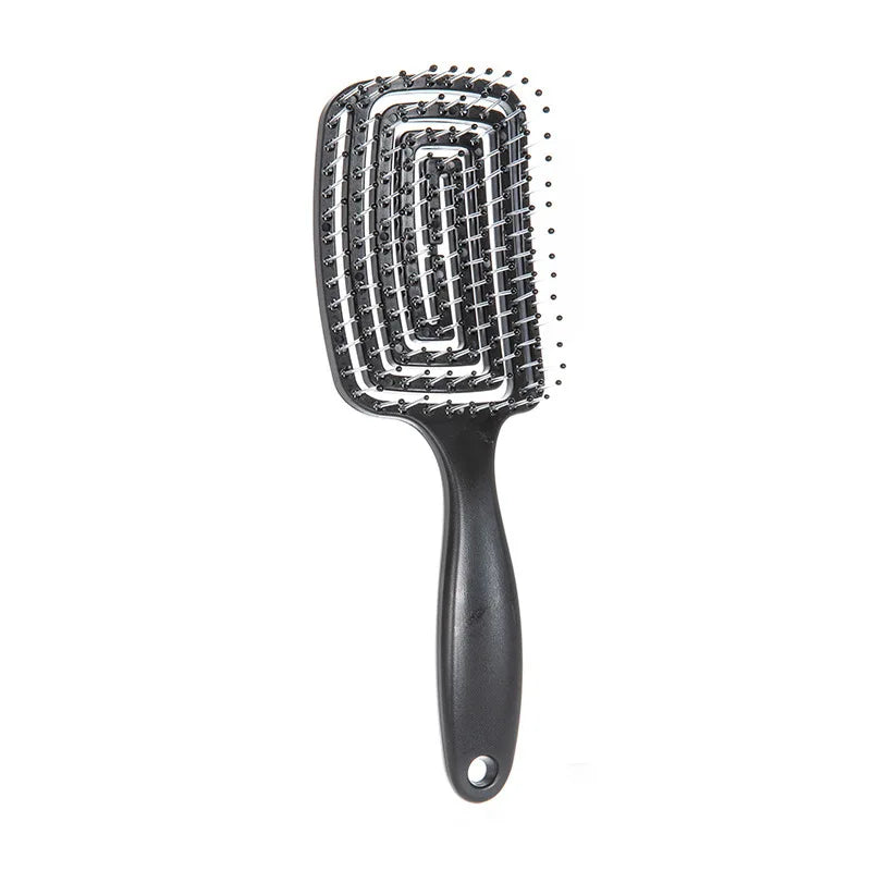 Liveify black detangling hairbrush with ergonomic handle and soft bristles for gentle styling