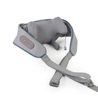 Liveify gray neck and shoulder massager with blue trim, adjustable straps, and control panel for relaxation