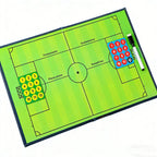 Liveify soccer coaching board with green field, numbered player magnets, dry-erase marker, and blue border for tactical planning