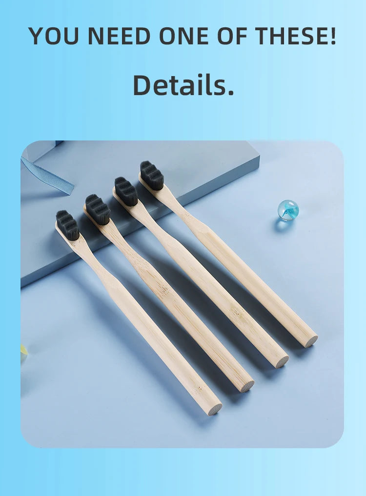 Liveify bamboo toothbrushes with black bristles, natural wood handles, eco-friendly oral care set
