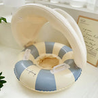Liveify baby pool float with canopy, blue and cream stripes, inflatable design, handles for safety