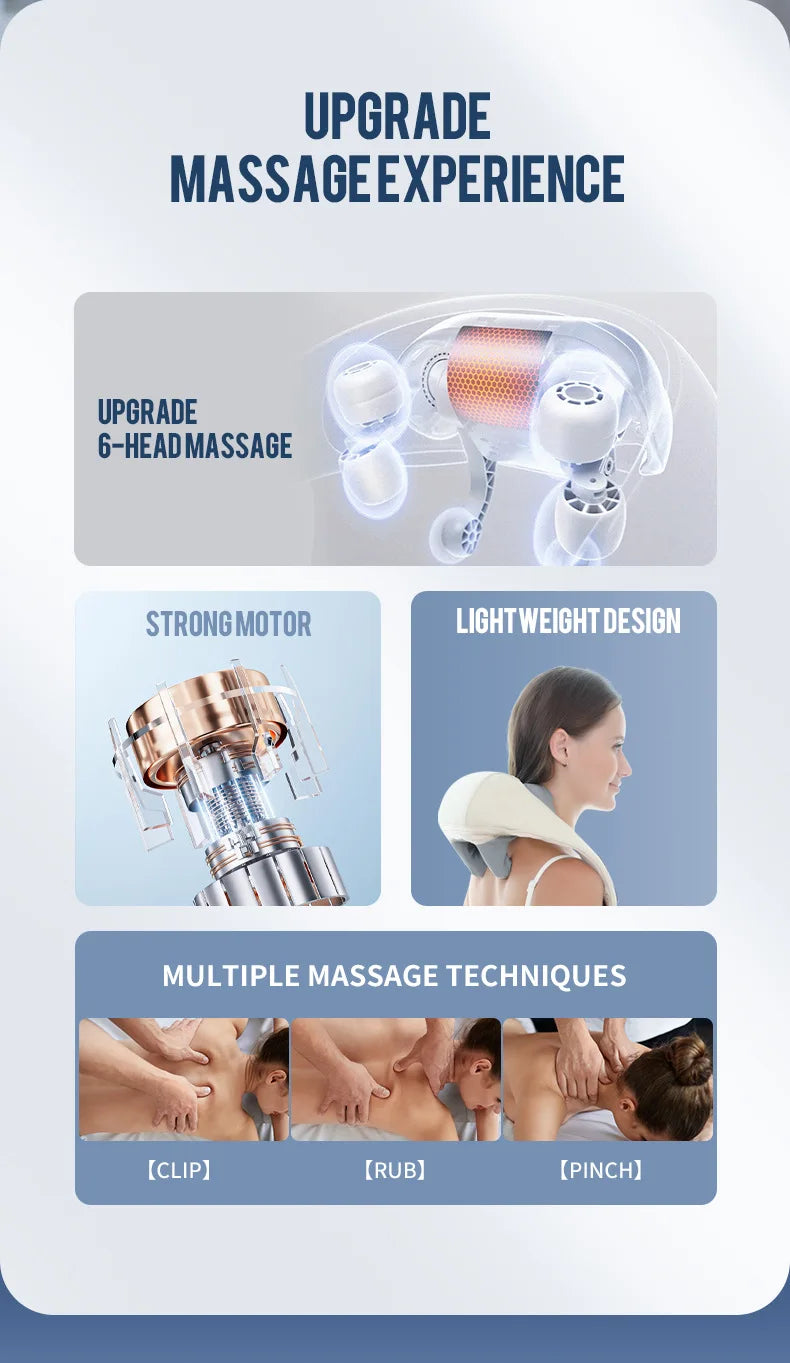 Liveify 6-head neck massager with strong motor, lightweight design, and clip/rub/pinch techniques for upgrade massage experience