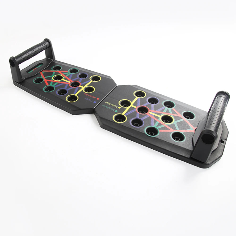 Liveify black plastic fitness board with colorful resistance band anchor holes and textured handles for home workouts