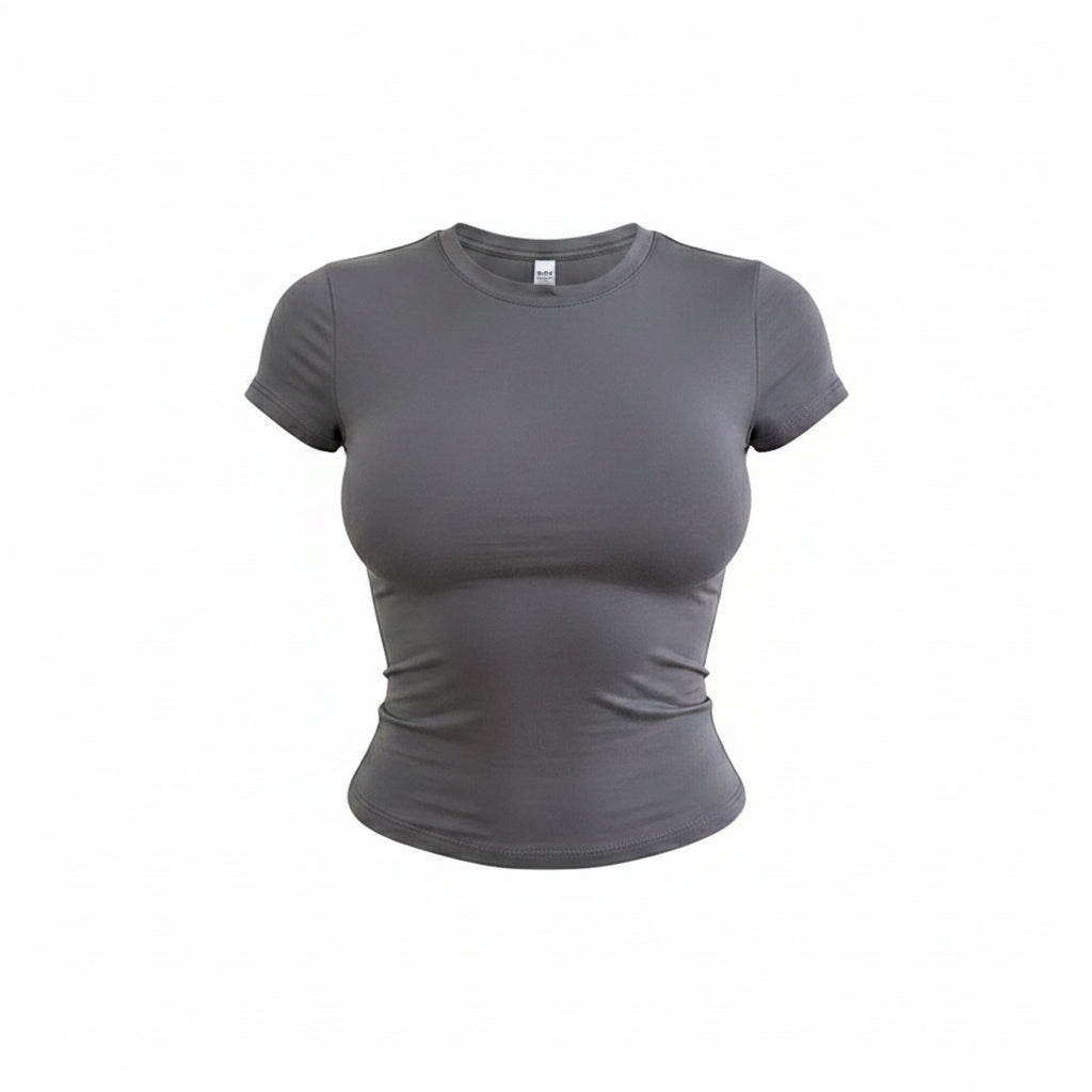 Liveify Women's Slim Fit Knit T-Shirt – Short Sleeve O-Neck Stretch Tee, Casual Y2K Streetwear Top for Everyday Wear