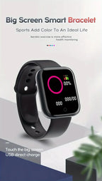 Liveify black smart bracelet with big touch screen, USB charging, fitness tracking display
