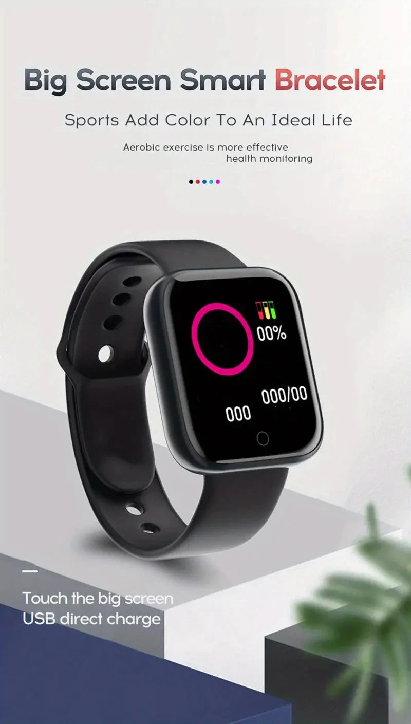 Liveify black smart bracelet with big touch screen, USB charging, fitness tracking display