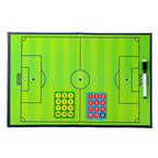 Liveify foldable soccer tactics board with green field, numbered player tokens, and dry-erase marker for coaching strategies