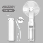 Liveify ivory portable USB fan with cat-ear design, Type-C fast charge, third gear, and lanyard for easy carry
