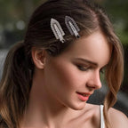 Liveify pearl and rhinestone hair clips for women, elegant silver barrettes styling brown hair