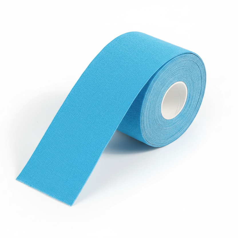 Roll of blue tape on a white background