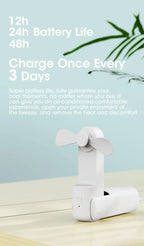 Liveify white portable USB fan with 48h battery life, compact design for desk or travel cooling
