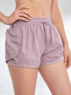Liveify lavender mesh-panel athletic shorts with drawstring waist