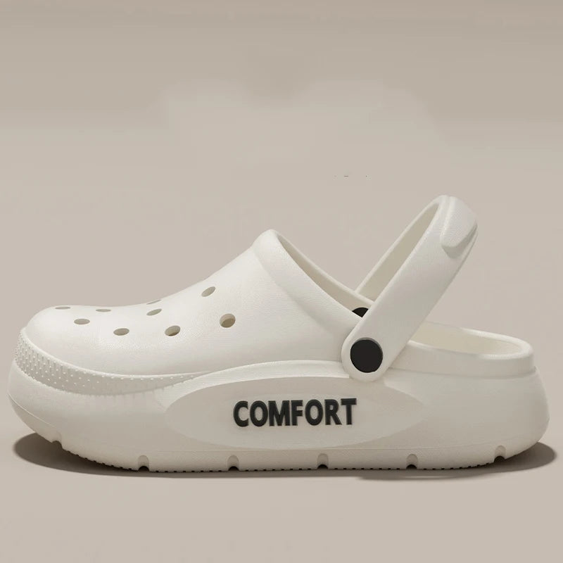 Liveify white comfort clog sandals with breathable holes and chunky sole for casual wear