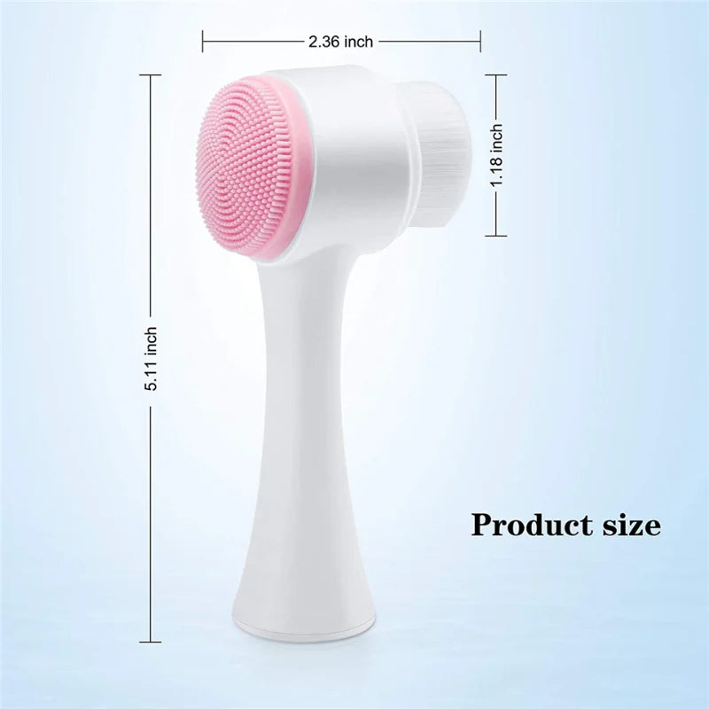 Liveify pink and white dual-sided facial cleansing brush with silicone and bristle heads, 5.11 inch size