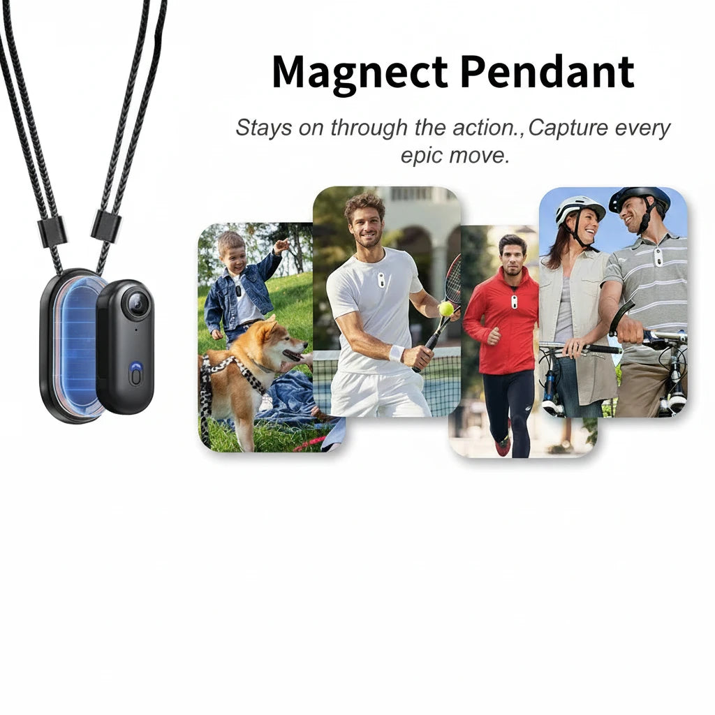 Magnetect pendant with lifestyle images on a blue background