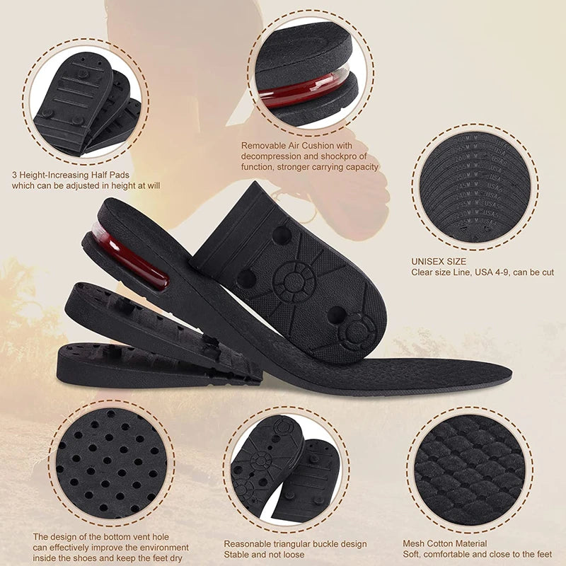 Liveify Height Increase Insoles – Air Cushion Elevator Shoe Inserts with Arch Support, Adjustable 3–9cm Heel Lift Insoles for Men & Women