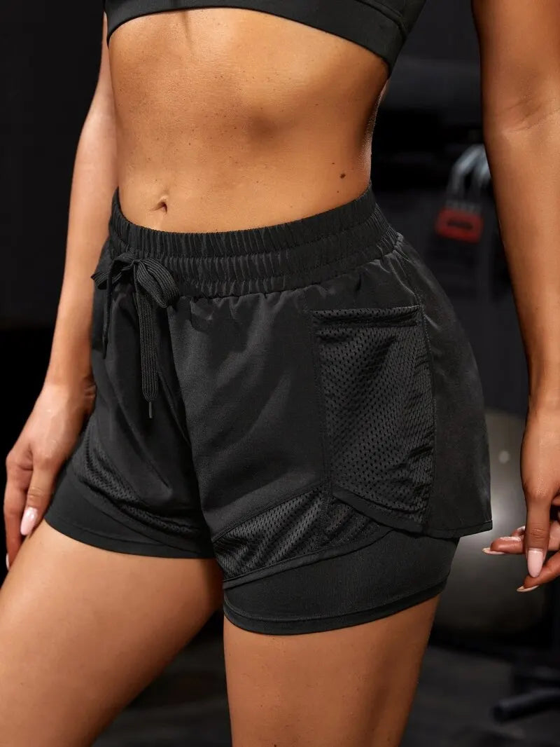 Liveify black mesh pocket workout shorts with drawstring waist