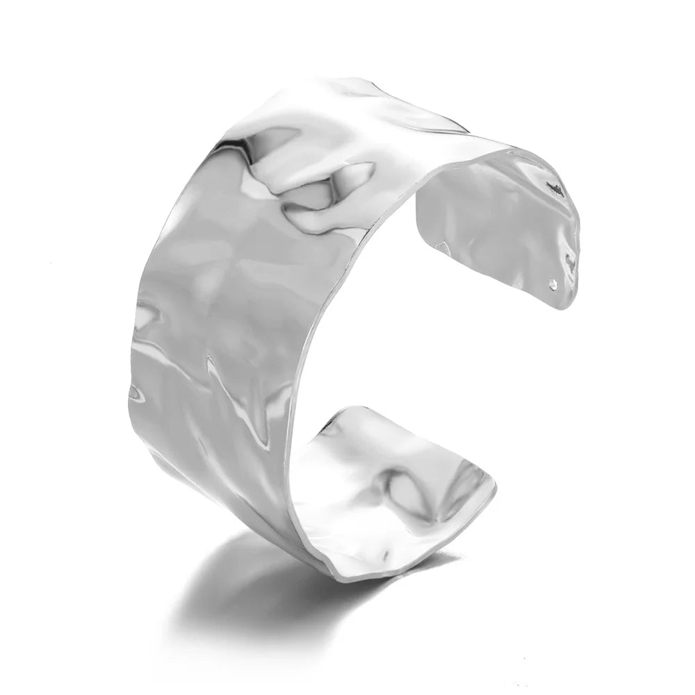 Liveify silver hammered cuff bracelet with textured finish and open design