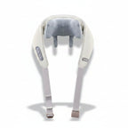 Shoulder and neck massager with product parameters on a blue background