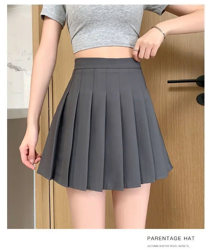 Liveify gray pleated mini skirt, high waist, casual style, soft fabric, women's fashion