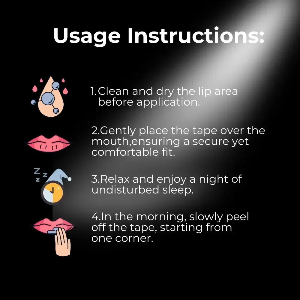 Liveify lip tape usage instructions: clean lips, apply tape for sleep, peel off gently in morning