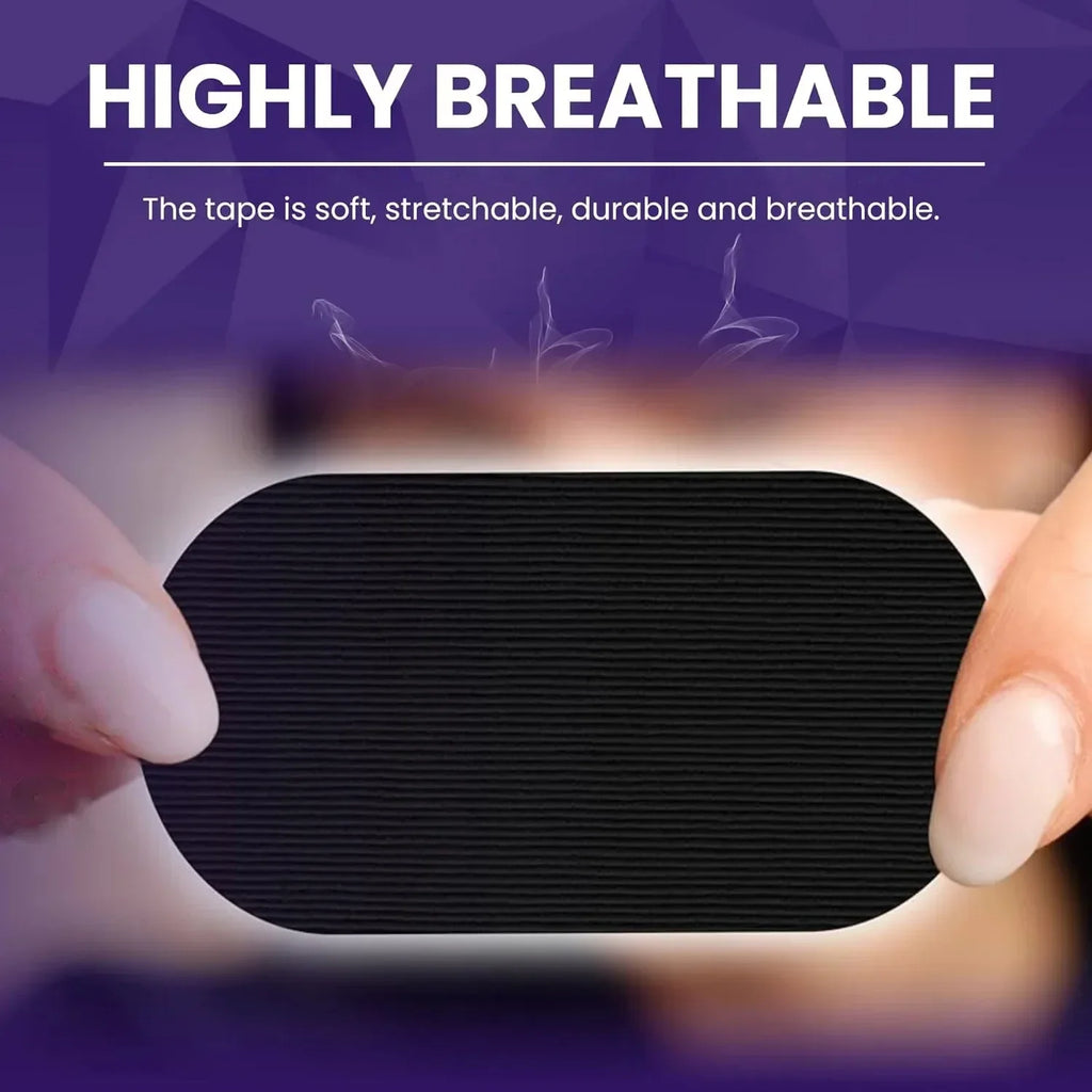 Liveify black breathable tape held in hands, soft stretchable durable material for comfort