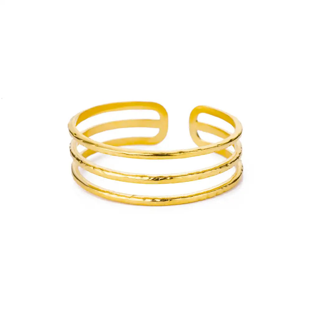Liveify gold-toned hammered triple band ring with open design