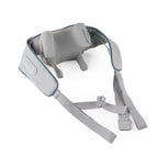 Liveify gray neck massager with blue trim, adjustable straps, and control panel for relaxation