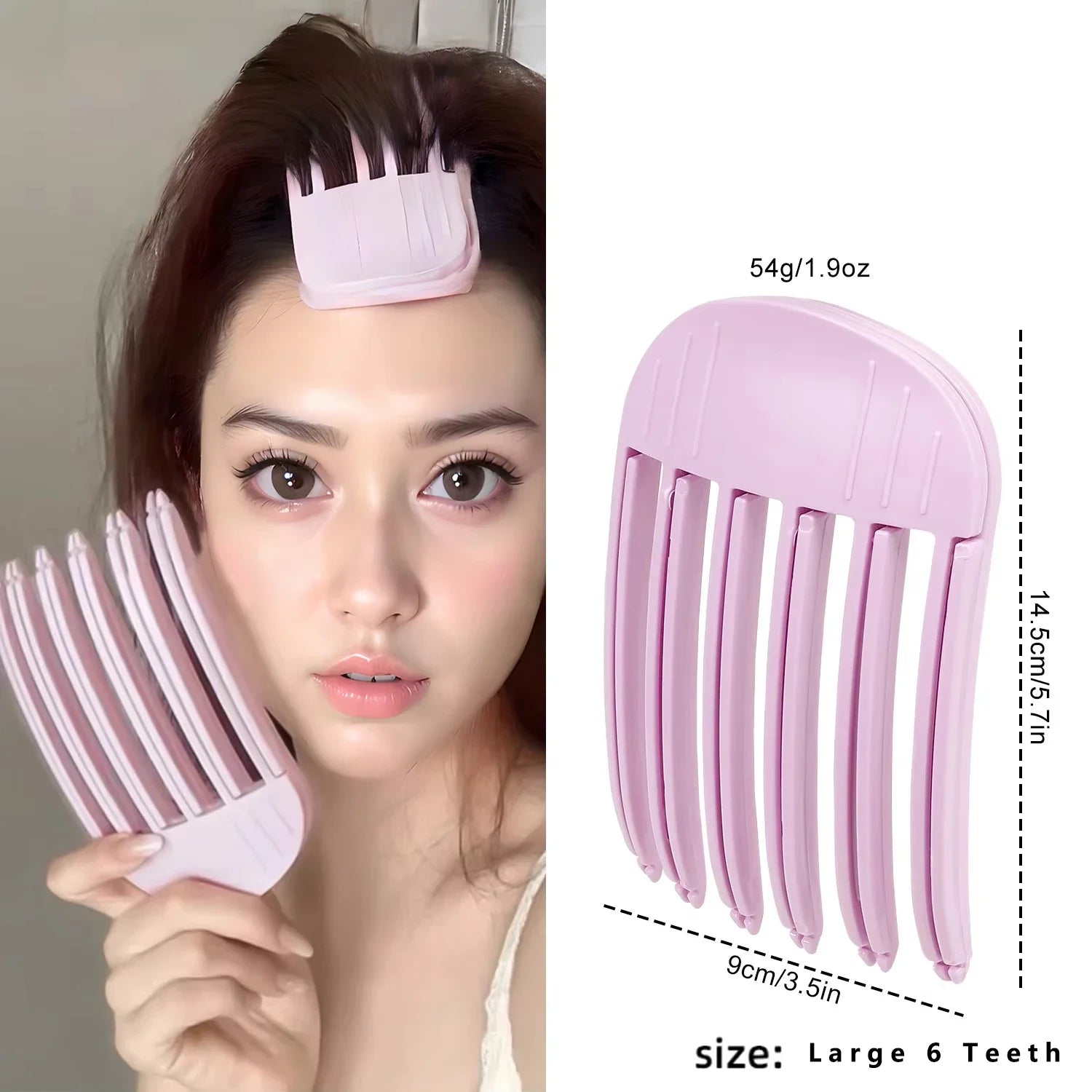 Liveify large 6-teeth pink plastic hair clip for styling, 14.5cm, lightweight 54g, shown in use and product view