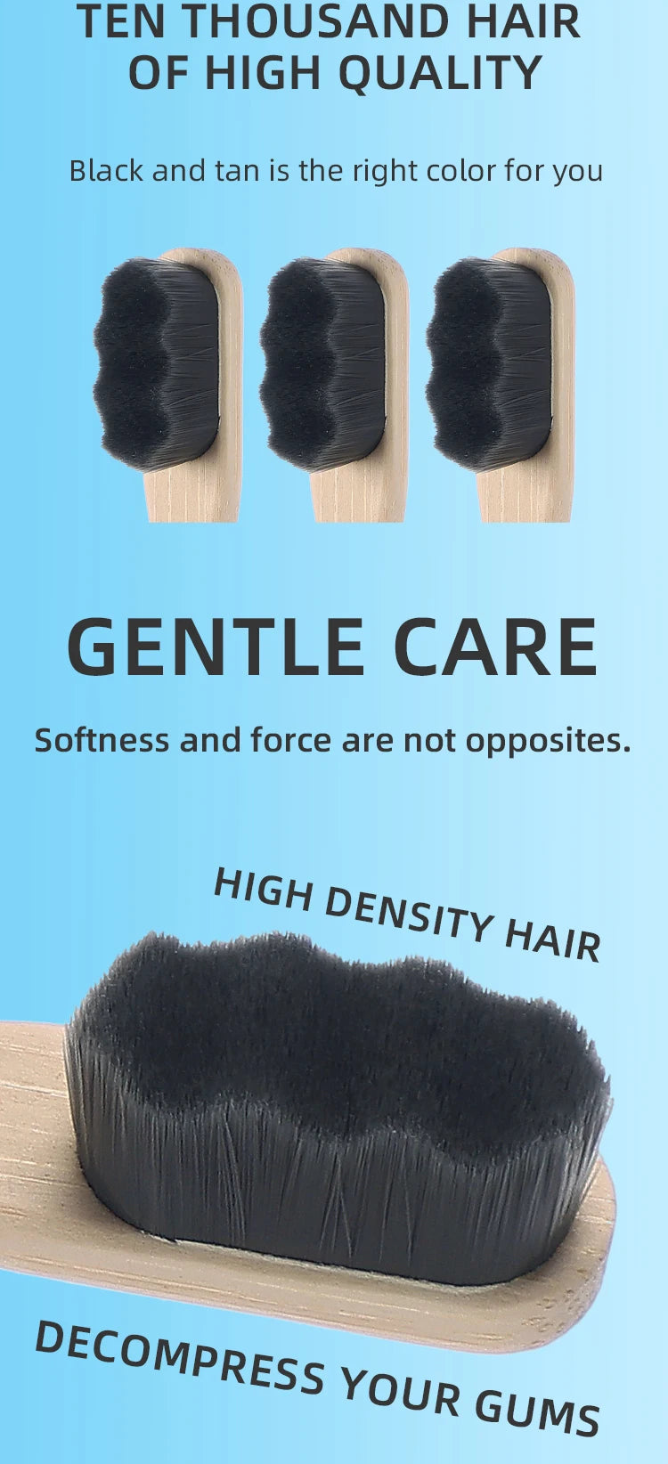 Liveify bamboo toothbrush with black high-density bristles for gentle gum care