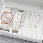 Liveify rose gold watch with white strap, heart bracelet, necklace, and earrings set in gift box
