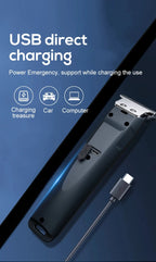 Liveify black USB rechargeable hair clipper with Type-C charging cable, sleek design for grooming
