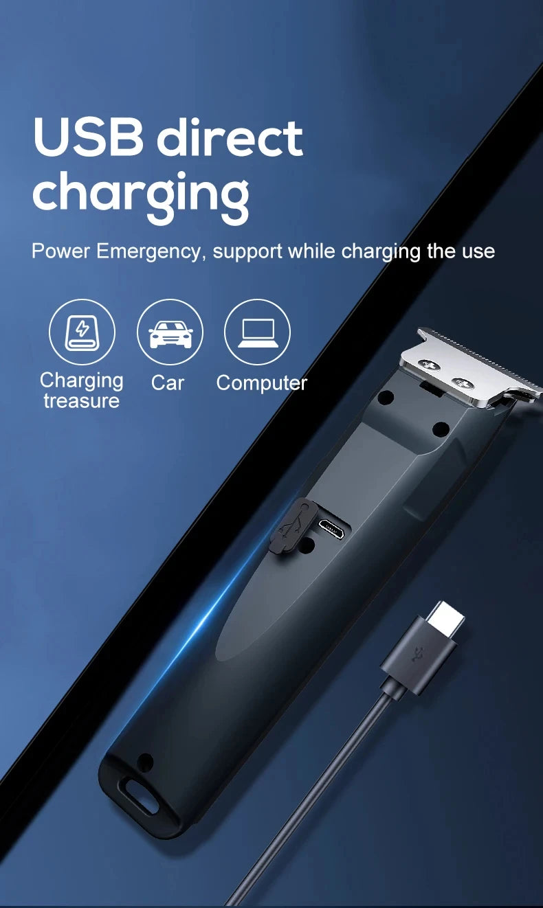 Liveify black USB rechargeable hair clipper with Type-C charging cable, sleek design for grooming